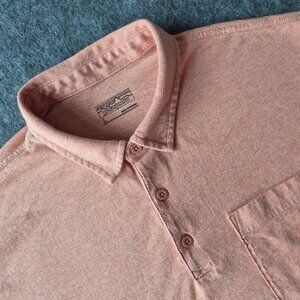 Patagonia Mens Daily Polo Shirt Large Heathered Orange Regular Fit Soft Outdoors